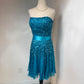 Blaues, exquisites, perlenbesetztes, kurzes Chiffon-Heimkehrkleid, Geburtstagspartykleid, NV5332