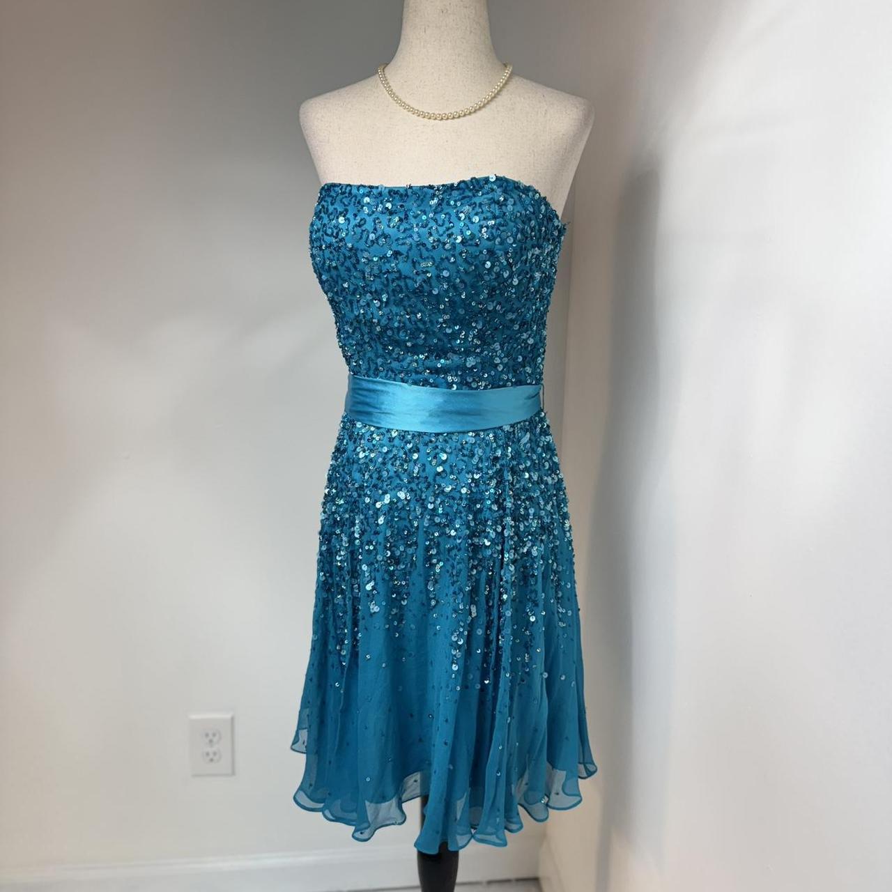 Blaues, exquisites, perlenbesetztes, kurzes Chiffon-Heimkehrkleid, Geburtstagspartykleid, NV5332