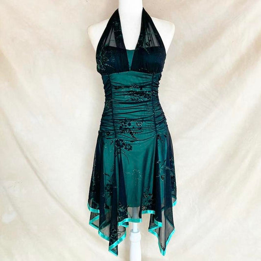 🥀🥀Türkisfarbenes Vintage-Meerjungfrauen-Feen-Glitzer-Ballkleid, atemberaubendes Abendkleid, waldgrünes Blumen-Ballkleid, Abendkleid, Partykleid, nv4238