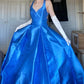 Blaues elegantes langes rückenfreies Satin-Ballkleid, Abendkleid, Partykleid, nv4215