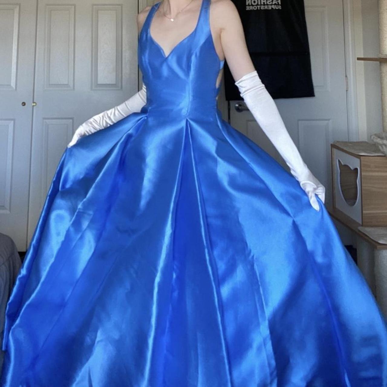 Blaues elegantes langes rückenfreies Satin-Ballkleid, Abendkleid, Partykleid, nv4215