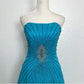 Robe de soirée longue en satin bleu, magnifique, brillante, exquise, perles, élégante, élégante, en mousseline de soie, robe de bal formelle, robe de soirée, nv3645
