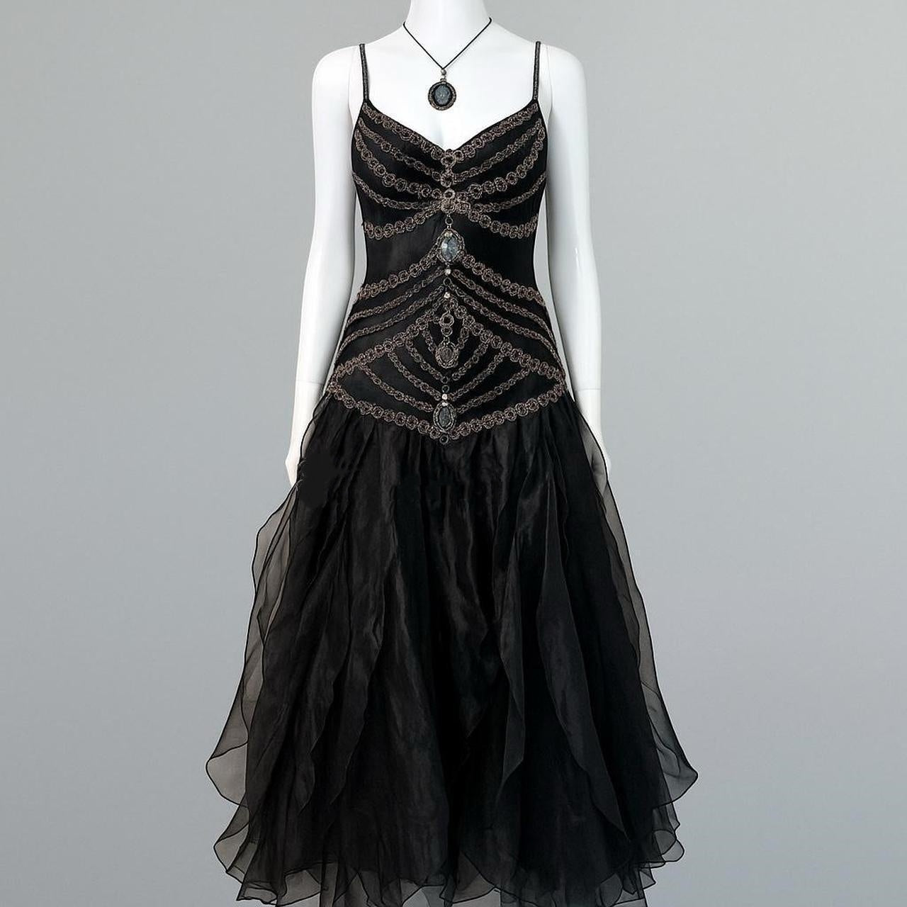 Schwarzes, exquisites, langes Chiffon-Ballkleid mit Perlen, NV5329