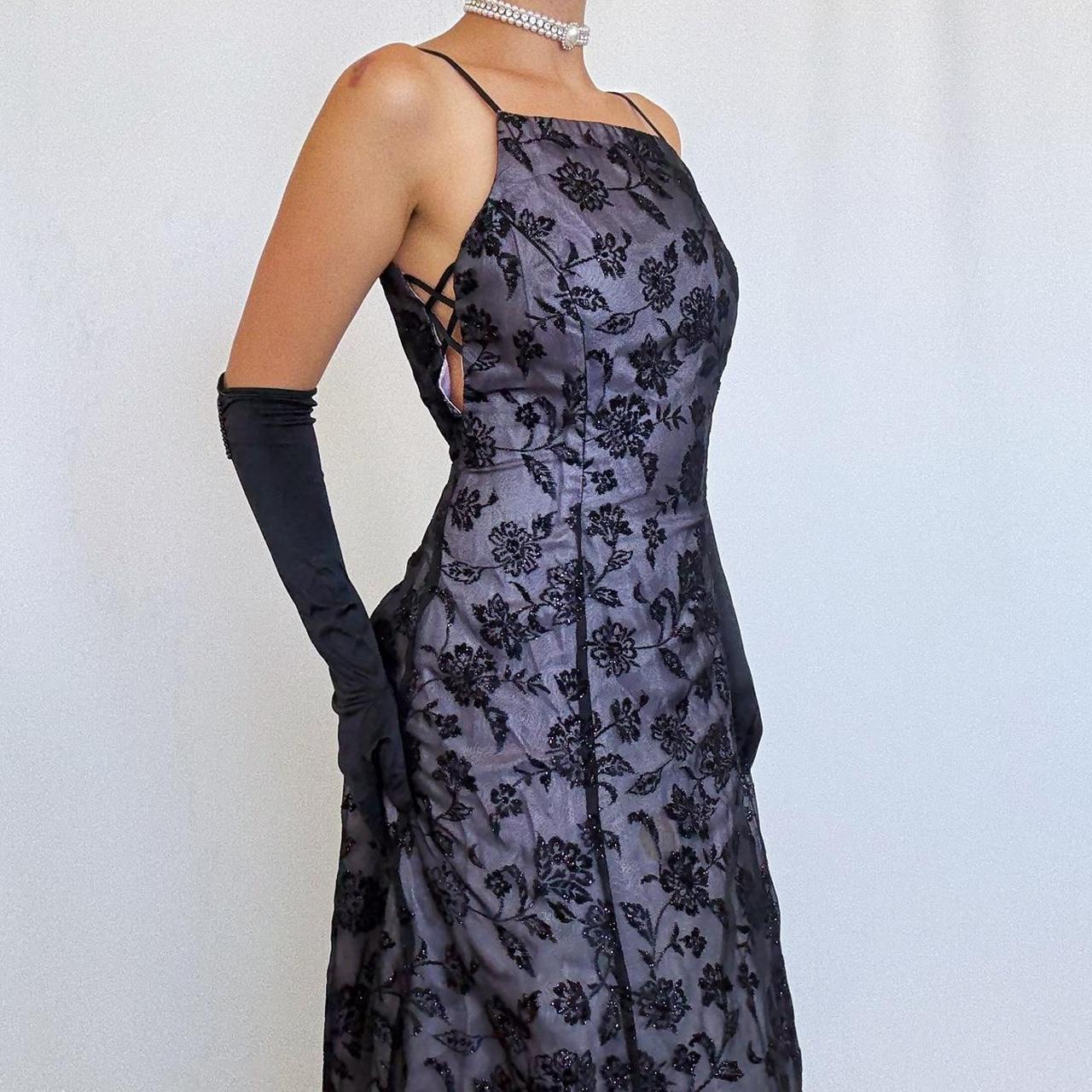 NiceVestidos-Lila exquisite florale Vintage lange Tüllkleid Abendkleid Nv5635