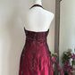 Robe de soirée longue en satin et tulle bordeaux, magnifique, élégante, avec perles exquises, bretelles, nv3974