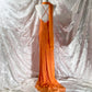 Orangefarbenes, exquisites, perlenbesetztes Spaghettiträger-Lang-Chiffon-Feenkleid, Ballkleid NV5413