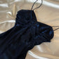 Robe de bal longue en mousseline de soie bleu marine à bretelles spaghetti brillantes, robe de soirée d'anniversaire, robe de soirée nv5388