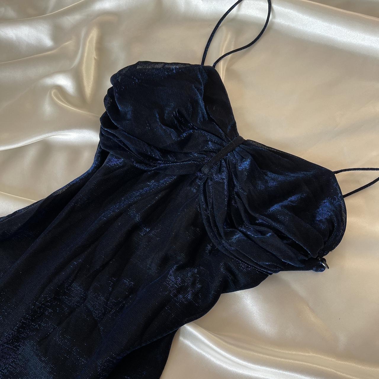 Robe de bal longue en mousseline de soie bleu marine à bretelles spaghetti brillantes, robe de soirée d'anniversaire, robe de soirée nv5388