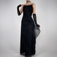 Robe de soirée longue et élégante en mousseline de soie, noire, brillante, vintage, à la mode, exquise, à bretelles spaghetti, à volants, robe de bal, robe de soirée, robe de bal nv3756