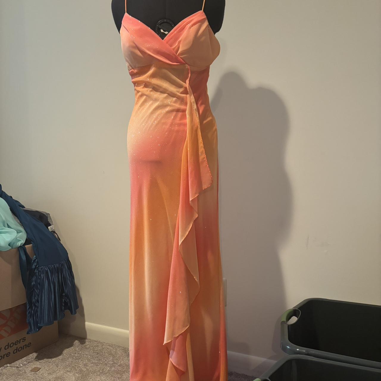 Orange Fashion Gradient Elegante Ärmellose Lange Chiffon Bodenlangen Ballkleid Abendkleid Partykleid nv3722