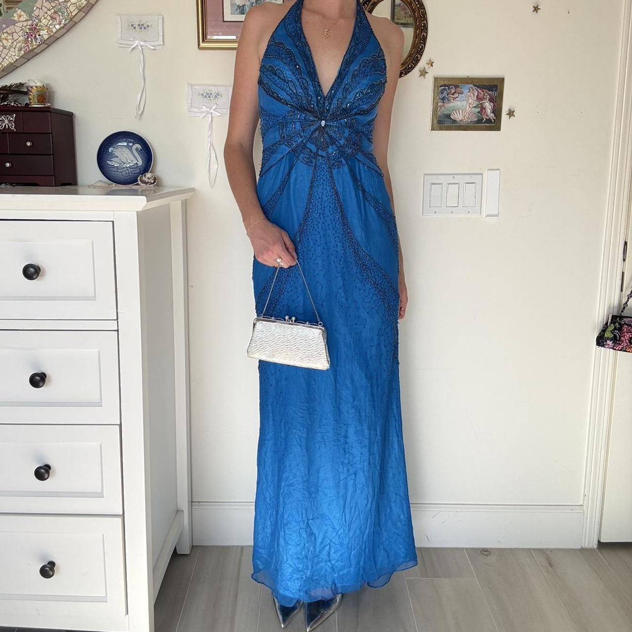 Blaues, funkelndes, langes Ballkleid mit Perlen, Abendkleid, Partykleid, nv4681