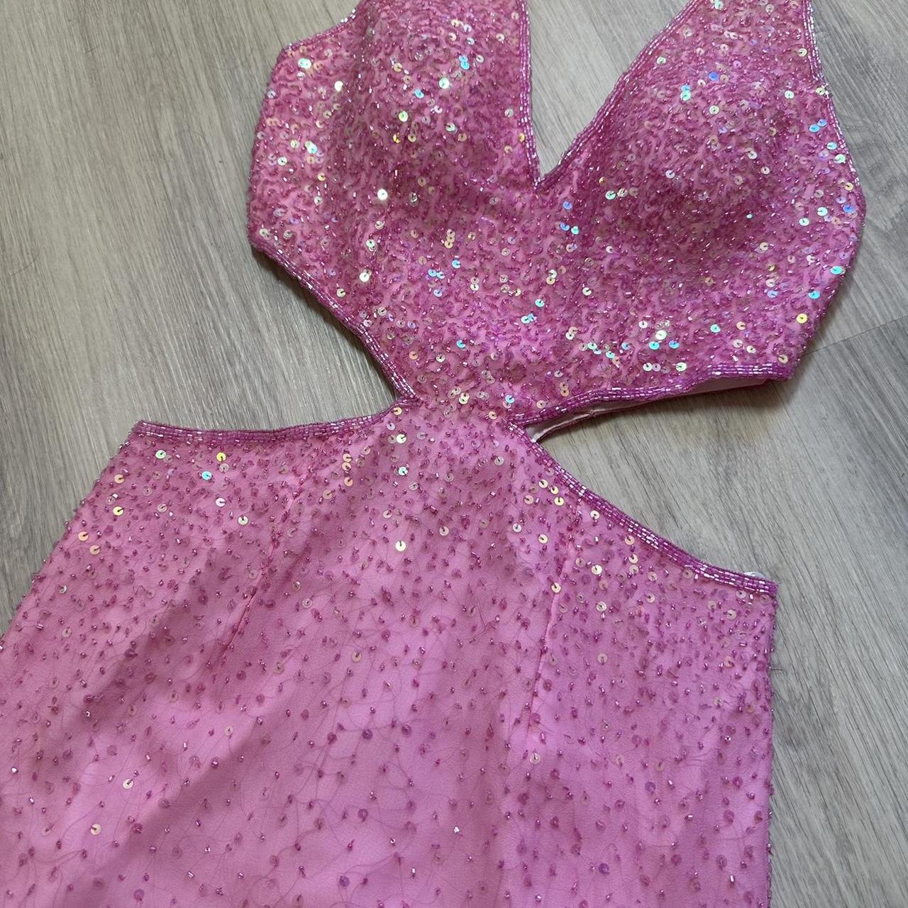 NiceVestidos - Rosa glänzendes, wunderschönes, charmantes, rückenfreies, langes Ballkleid aus Satin-Chiffon, formelles Abendkleid, NV5445