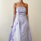 Robe de soirée longue en satin et tulle, tenue de bal élégante et raffinée, style vintage, violet clair, motif floral, perles, pour anniversaire, nv4001
