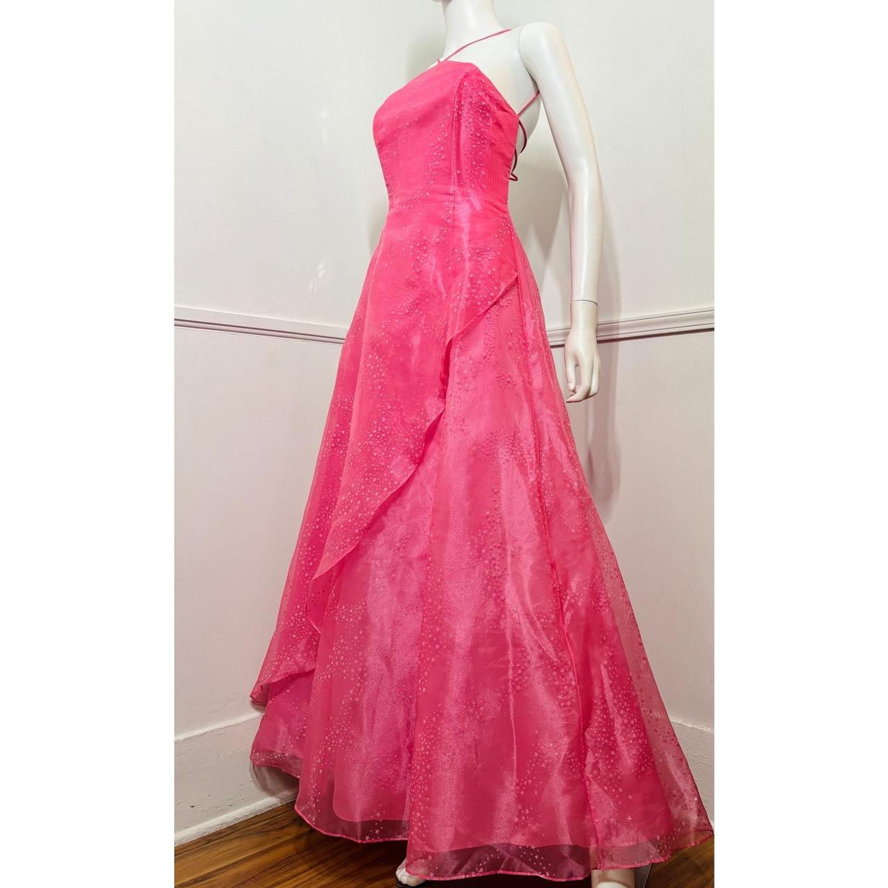 Robe de soirée longue en organza et tulle rose vintage à paillettes et étoiles nv4258