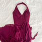 Robe de soirée longue plissée en mousseline de soie, élégante, col en V, violet prune, nv3662