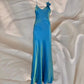 Blaues, glänzendes langes Retro-Kleid, Meerjungfrau, Fee, Y2K, 90er, formelles Ballkleid, Abendkleid, Bankettkleid, NV4574