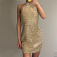 Gold glänzende Pailletten Mode Homecoming Kleid kurzes Geburtstag Cocktail Party Kleid nv4619