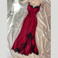 ♥️♠️♦️♣️Superbe robe de bal sirène moulante en dentelle rouge et noire délicate de style rétro-glam avec une fente sexy nv5382