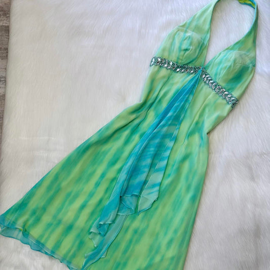 Robe de soirée courte en mousseline de soie, mini, dos nu, strass, verte et bleue, robe de bal, robe de soirée, robe de fête d'anniversaire, robe de banquet, nv4563