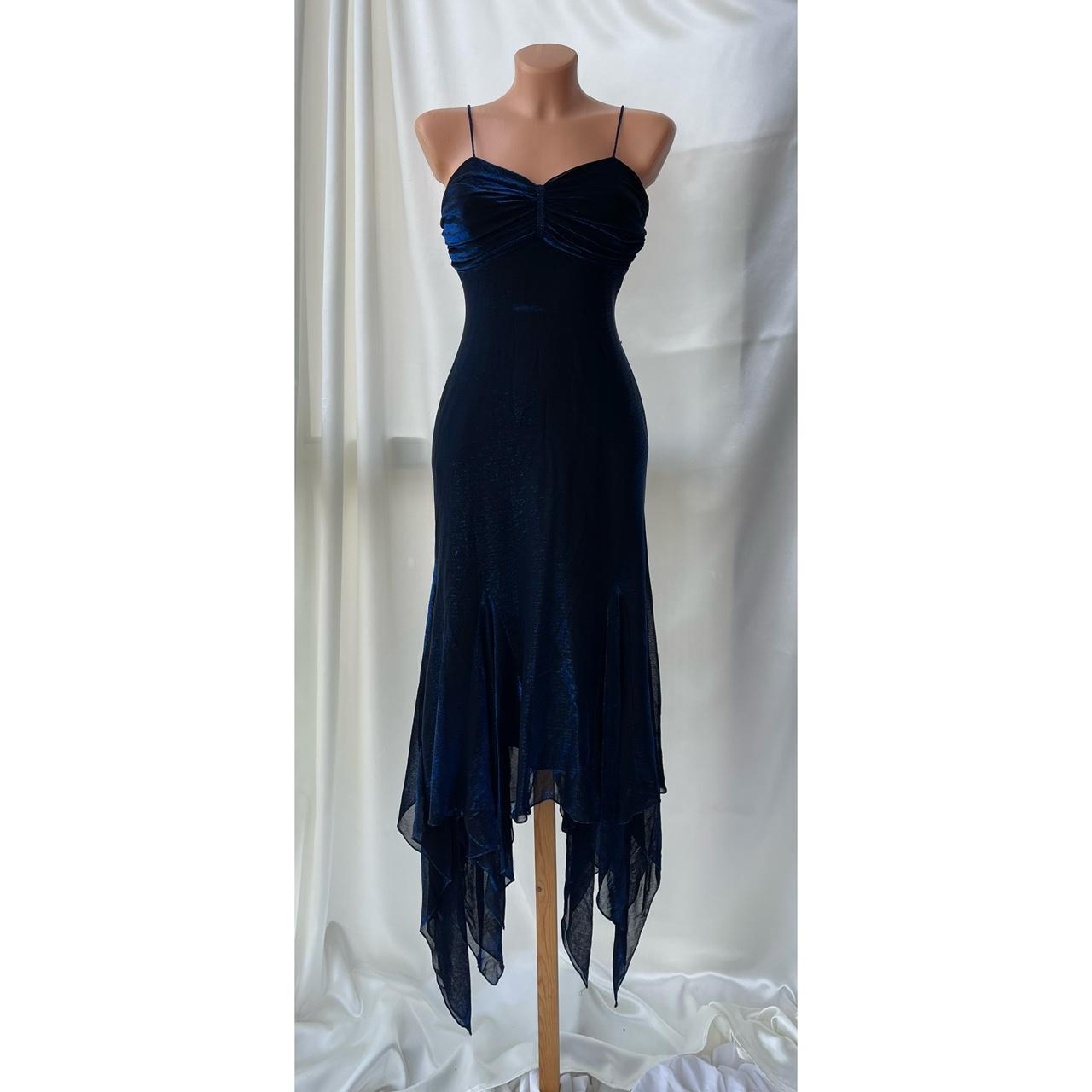 Robe de bal longue en mousseline de soie bleu marine à bretelles spaghetti brillantes, robe de soirée d'anniversaire, robe de soirée nv5388