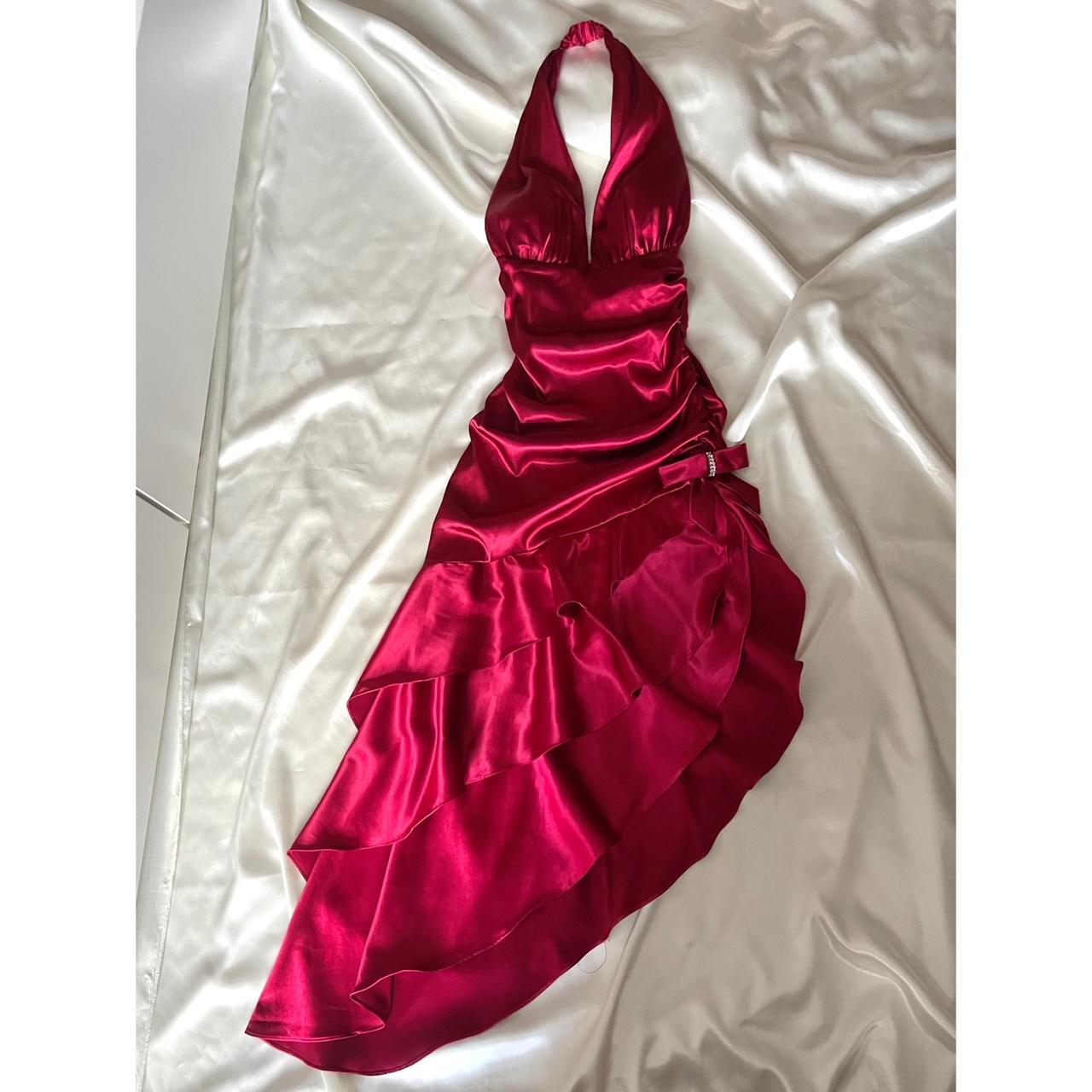 ❤️ Funkelndes rotes Retro-Kleid mit Neckholder-Ausschnitt, kurzes asymmetrisches Rüschenkleid, Heimkehrkleid, Geburtstagspartykleid, NV5386