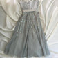 Robe courte élégante à paillettes et perles gris argenté, robe de soirée, robe de cocktail, robe de bal, robe d'anniversaire, nv4535