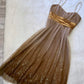 Robe de soirée courte en mousseline de soie à paillettes florales dorées Y2K marron, robe de bal, robe de soirée, robe de fête d'anniversaire, robe de banquet nv4564