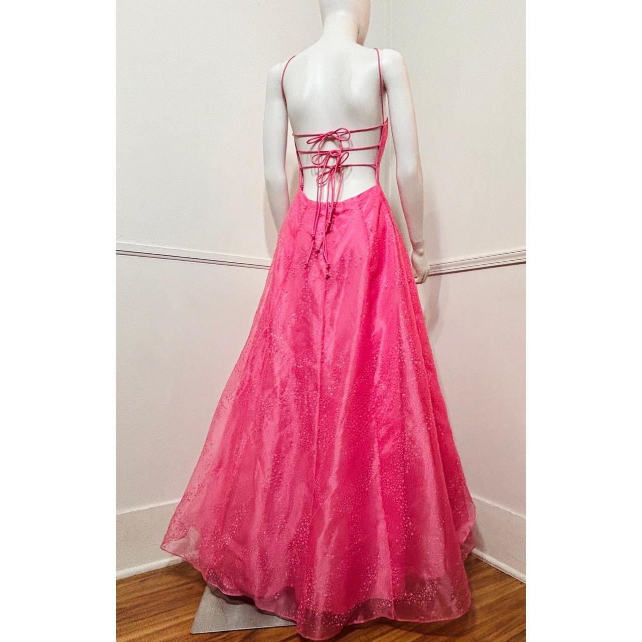 Robe de soirée longue en organza et tulle rose vintage à paillettes et étoiles nv4258