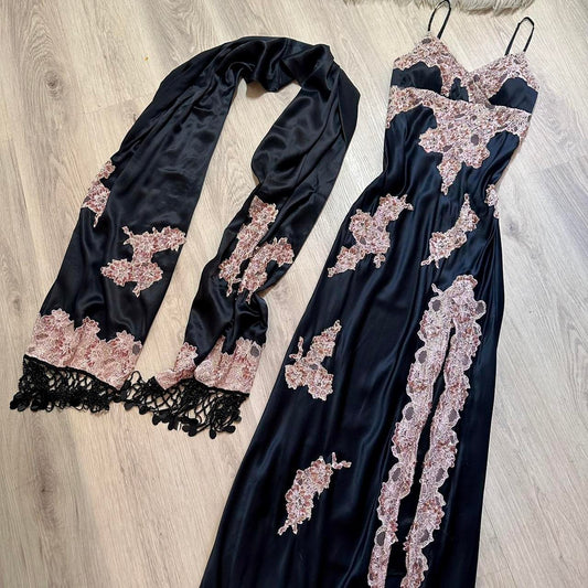 NiceVestidos - Robe de bal longue en satin noir, magnifique et exquise, nv5449
