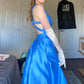 Blaues elegantes langes rückenfreies Satin-Ballkleid, Abendkleid, Partykleid, nv4215