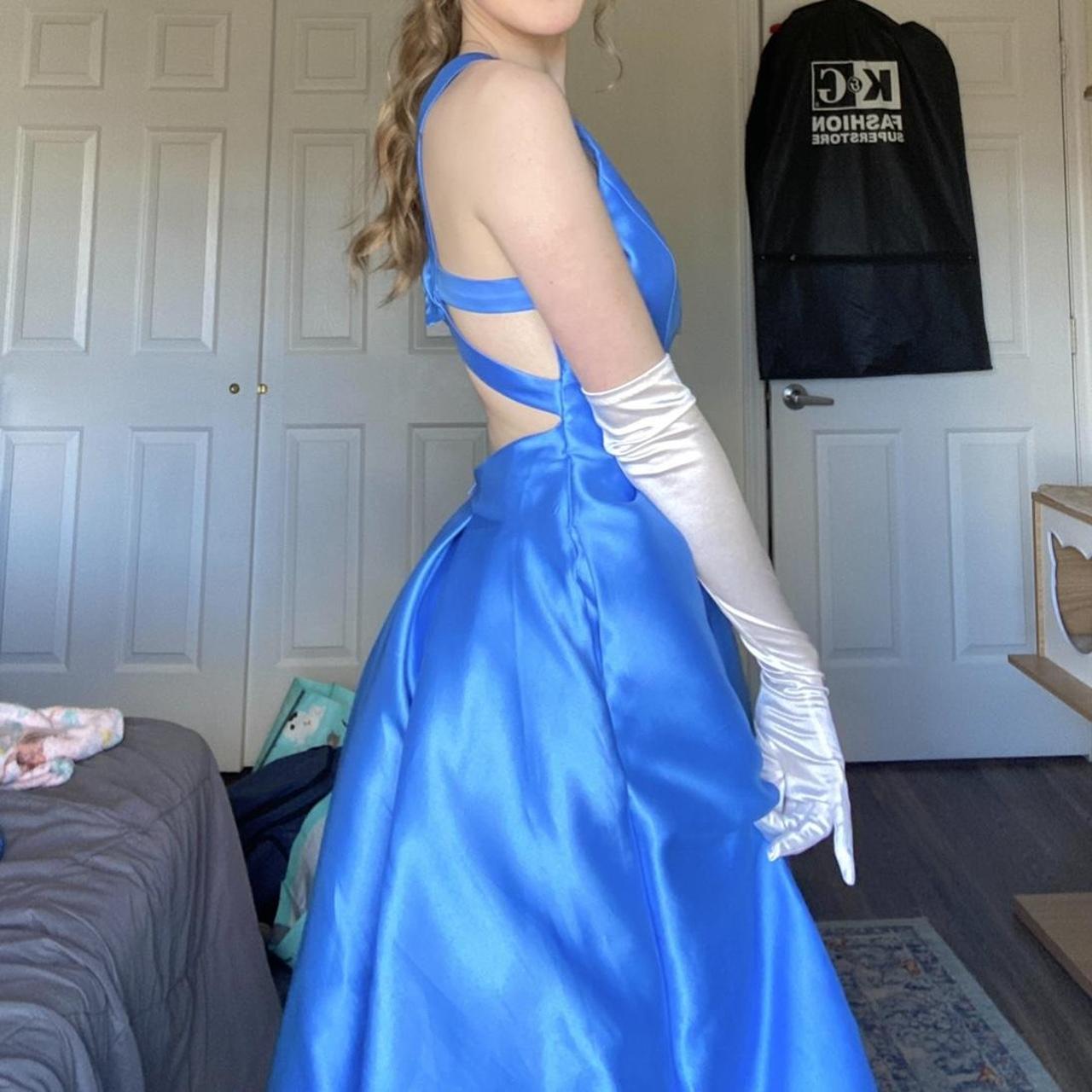 Blaues elegantes langes rückenfreies Satin-Ballkleid, Abendkleid, Partykleid, nv4215