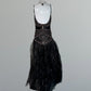 Schwarzes, exquisites, langes Chiffon-Ballkleid mit Perlen, NV5329