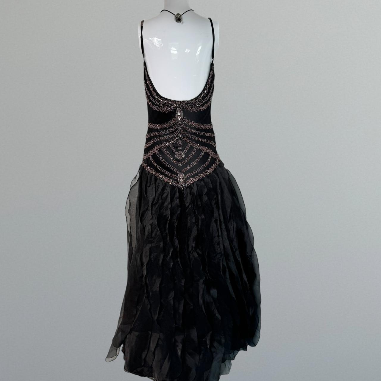 Schwarzes, exquisites, langes Chiffon-Ballkleid mit Perlen, NV5329