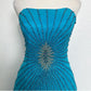 Robe de soirée longue en satin bleu, magnifique, brillante, exquise, perles, élégante, élégante, en mousseline de soie, robe de bal formelle, robe de soirée, nv3645
