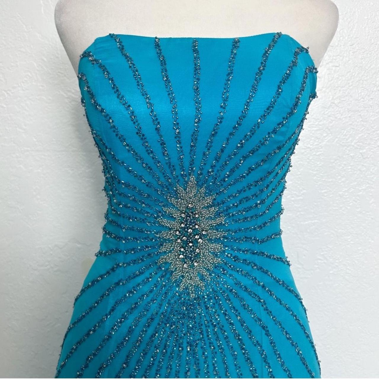 Robe de soirée longue en satin bleu, magnifique, brillante, exquise, perles, élégante, élégante, en mousseline de soie, robe de bal formelle, robe de soirée, nv3645