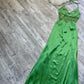 Robe de soirée longue en satin vert brillant et perlé, élégante et brillante, nv4562