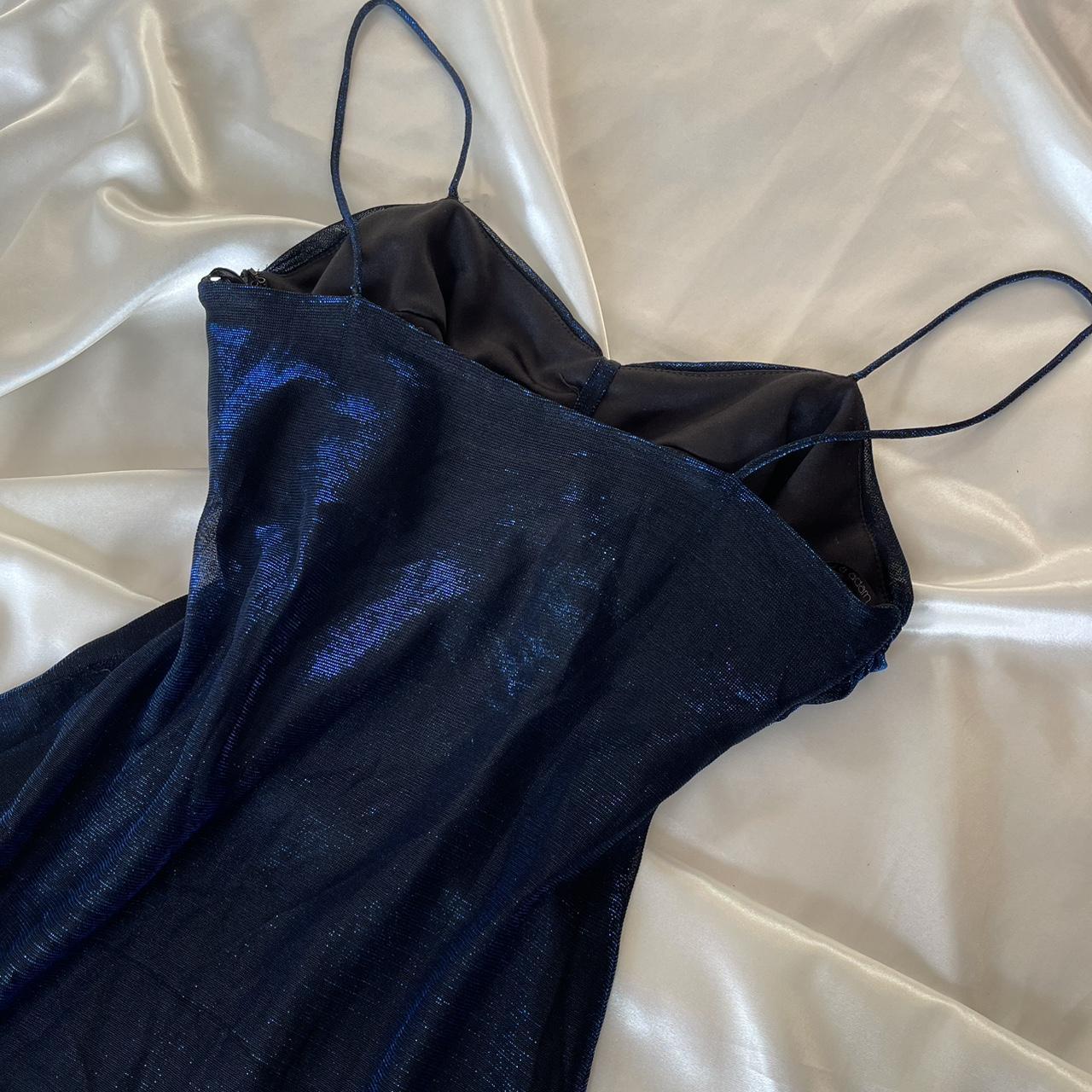 Robe de bal longue en mousseline de soie bleu marine à bretelles spaghetti brillantes, robe de soirée d'anniversaire, robe de soirée nv5388