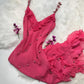 Rosa, exquisites, langes Chiffon-Ballkleid mit Perlen, NV5331