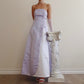 Robe de soirée longue en satin et tulle, tenue de bal élégante et raffinée, style vintage, violet clair, motif floral, perles, pour anniversaire, nv4001
