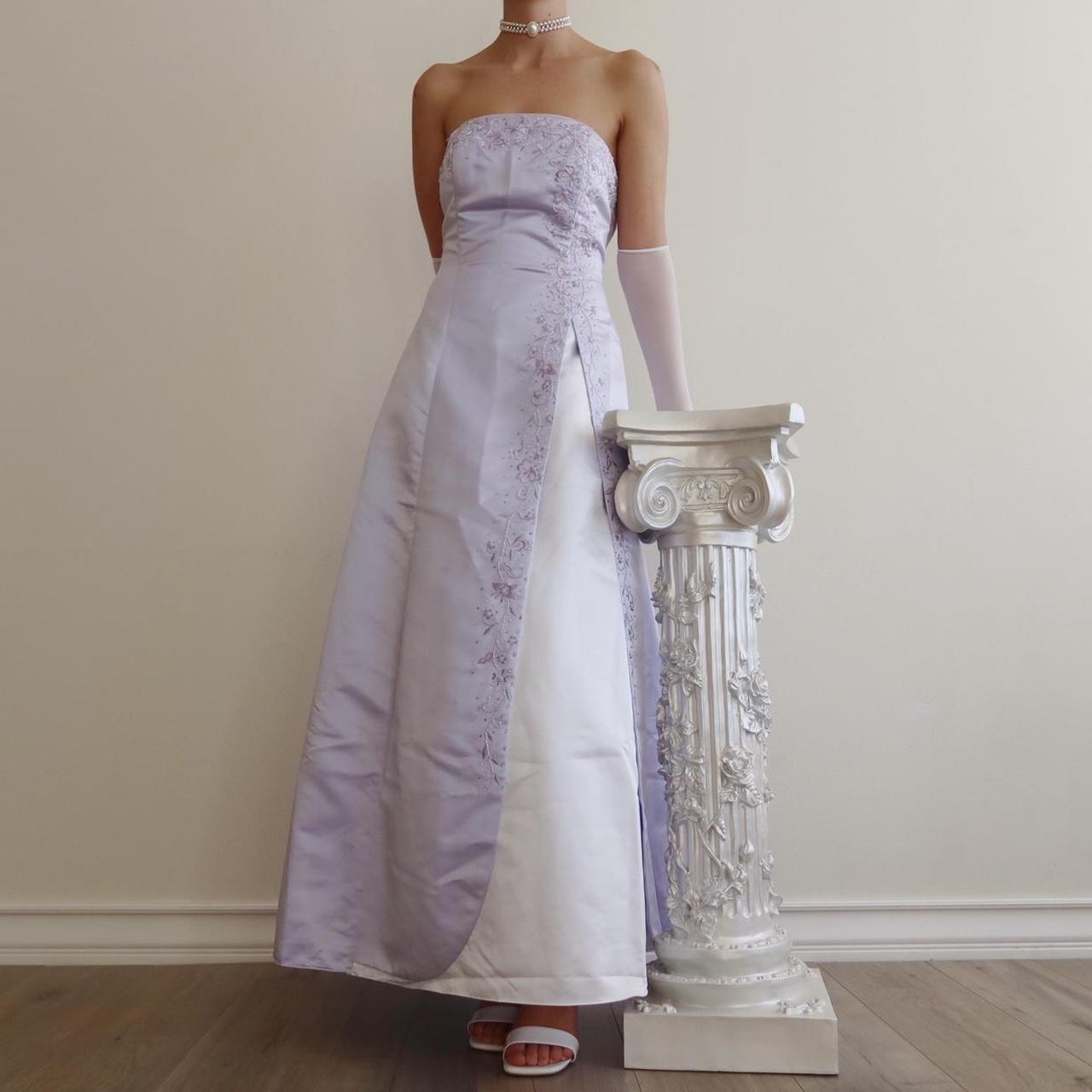 Robe de soirée longue en satin et tulle, tenue de bal élégante et raffinée, style vintage, violet clair, motif floral, perles, pour anniversaire, nv4001
