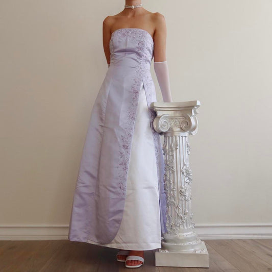 Hellviolettes Vintage-Elegantes, exquisites Blumenmuster mit Perlen verziertes langes Satin-Tüll-Ballkleid, Abendkleid, Geburtstagspartykleid, Abschlussballkleid nv4001
