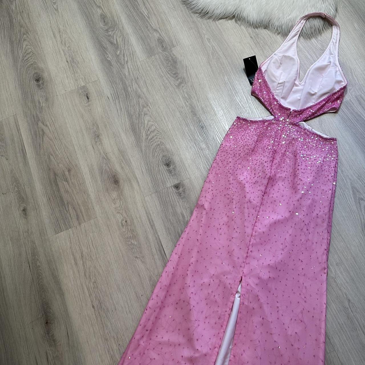 NiceVestidos - Rosa glänzendes, wunderschönes, charmantes, rückenfreies, langes Ballkleid aus Satin-Chiffon, formelles Abendkleid, NV5445