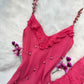 Rosa, exquisites, langes Chiffon-Ballkleid mit Perlen, NV5331
