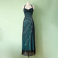 NiceVestidos - Robe de bal longue en mousseline de soie, motif floral et perles, style vert exquis, NV5653