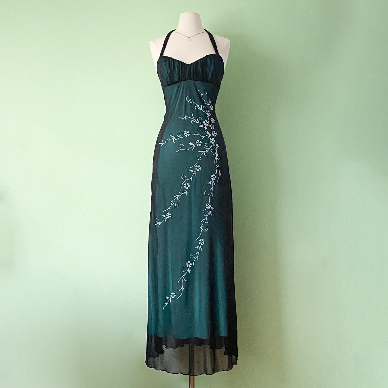 NiceVestidos - Robe de bal longue en mousseline de soie, motif floral et perles, style vert exquis, NV5653