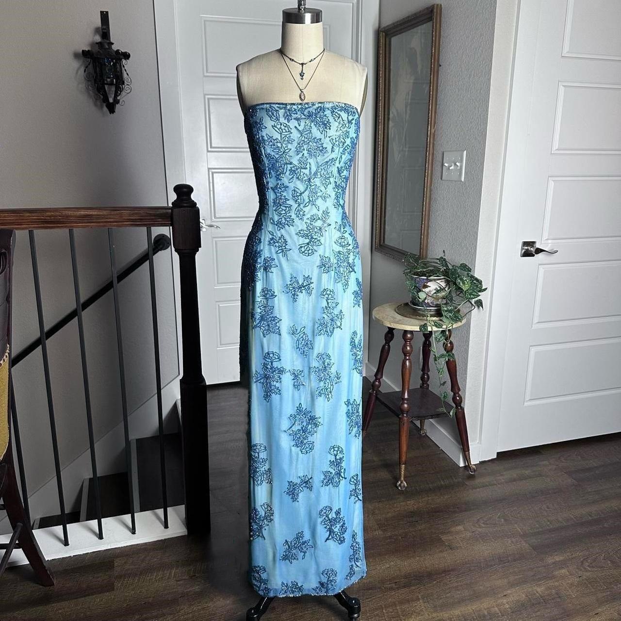 Blaues Retro-Mode-Elegantes Luxus-Wunderschönes Exquisites Ganzkörper-Perlen-Lang-Tüll-Ballkleid-Abendkleid-Partykleid-Abschlussballkleid nv3923