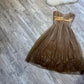 Robe de soirée courte en mousseline de soie à paillettes florales dorées Y2K marron, robe de bal, robe de soirée, robe de fête d'anniversaire, robe de banquet nv4564