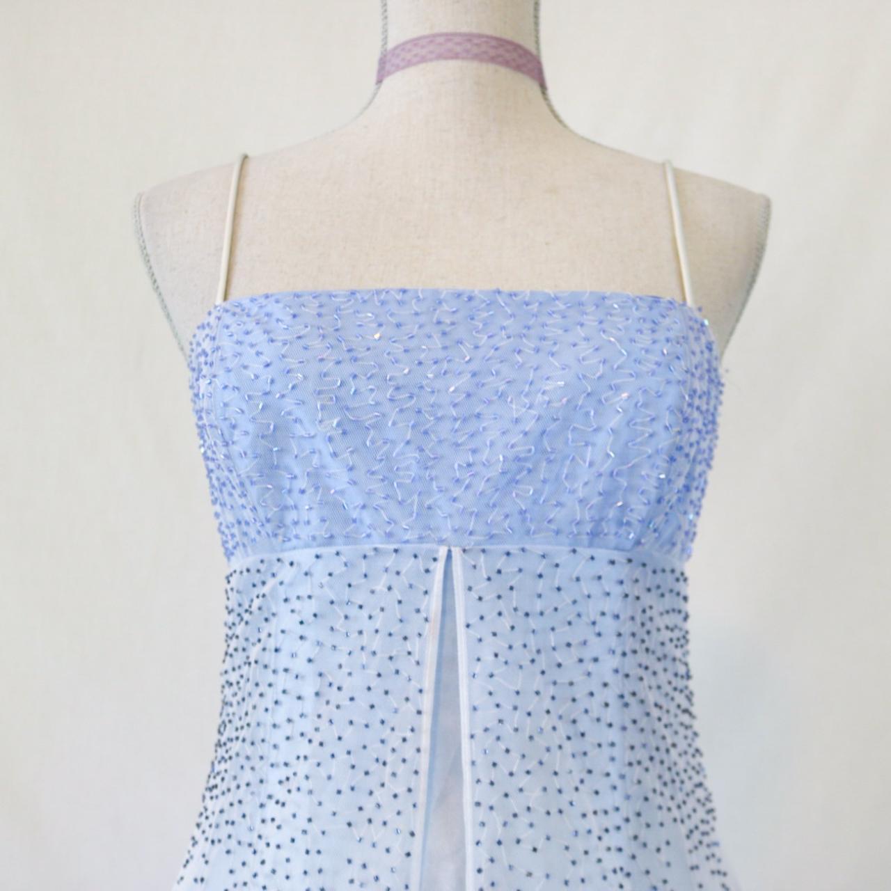 💙 Empire-Kleid, Vintage, hellblau, glitzernd, Ombre, Perlen, hohe Taille, langer Tüll, formelles Ballkleid, Abendkleid, Partykleid, nv4984