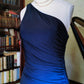 Robe de soirée longue en mousseline de soie, élégante, asymétrique épaule dénudée, bleu rétro, dégradé de mode, robe de soirée, robe de soirée nv3719