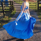 Blaues elegantes langes rückenfreies Satin-Ballkleid, Abendkleid, Partykleid, nv4215